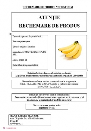 Banane cu pesticide peste norma admisă: În ce reţele de magazine au fost vândute banane din lotul retras de ANSA de pe piaţă