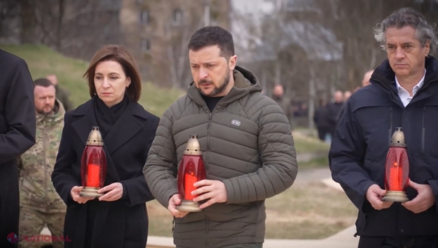 VIDEO // Vizită-FULGER a Maiei Sandu în Ucraina. Șefa statului, alături de Volodimir Zelenski într-o ceremonie de comemorare a ucrainenilor uciși de armata lui Putin la Bucha