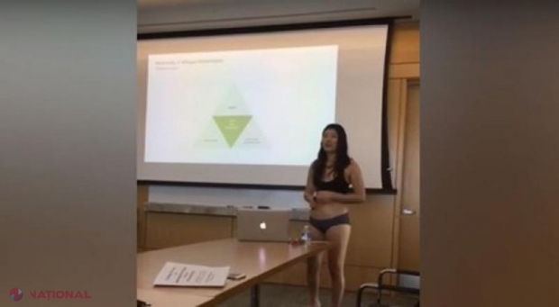 VIDEO // O studentă și-a susținut lucrarea de diplomă în lenjerie intimă. Motivul pentru care s-a dezbrăcat în toiul prezentării