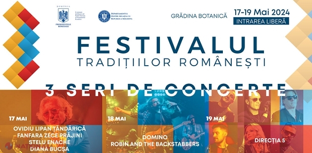 POGRAM // Festivalul Tradițiilor Românești: Ovidiu Lipan Țăndărică, Stelu Enache, Diana Bucșă, Fanfara din Zece Prăjini, concert gratuit, vineri, la Grădina Botanică