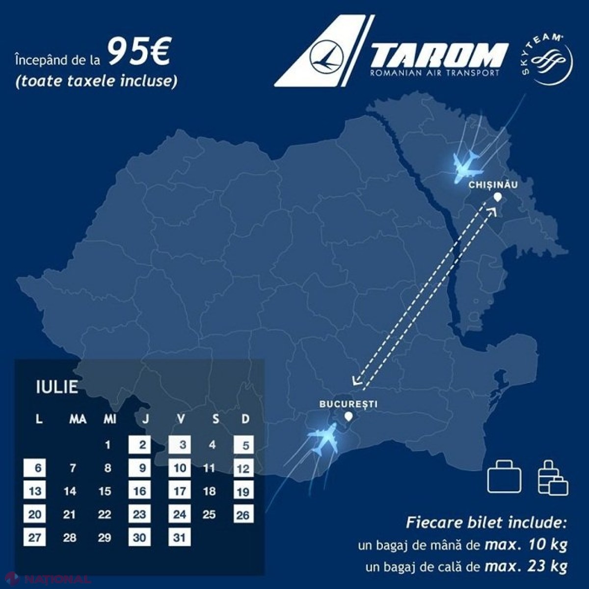 Zborurile care fac legătura între Chișinău și București, RELUATE: De patru ori pe săptămână