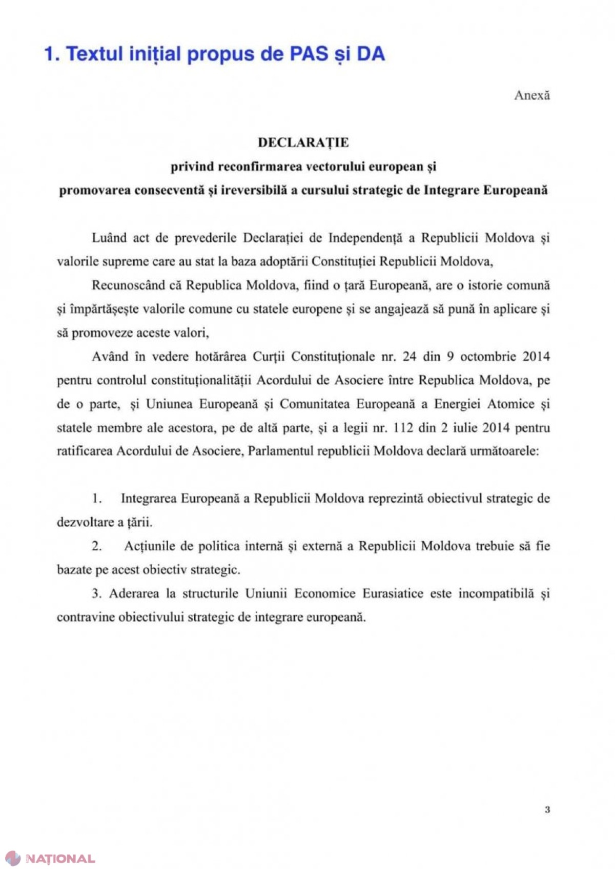 DOC // Declaraţia politică privind ireversibilitatea parcursului european al R. Moldova riscă să NU mai fie votată. A început RĂZBOIUL declaraţiilor între PD, PAS şi PPDA, care propun texte diferite