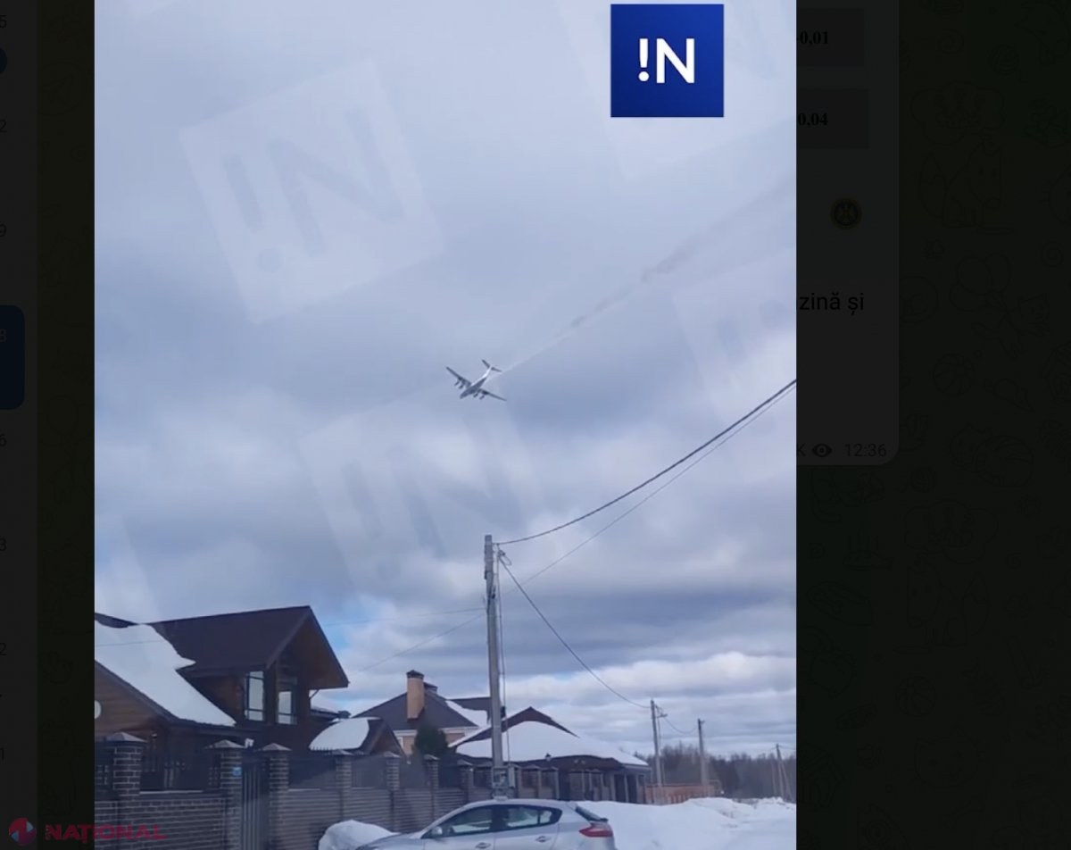 VIDEO // Un avion militar rusesc IL-76 al s-a PRĂBUȘIT în regiunea Ivanovo din Rusia. Avionul a luat FOC în aer