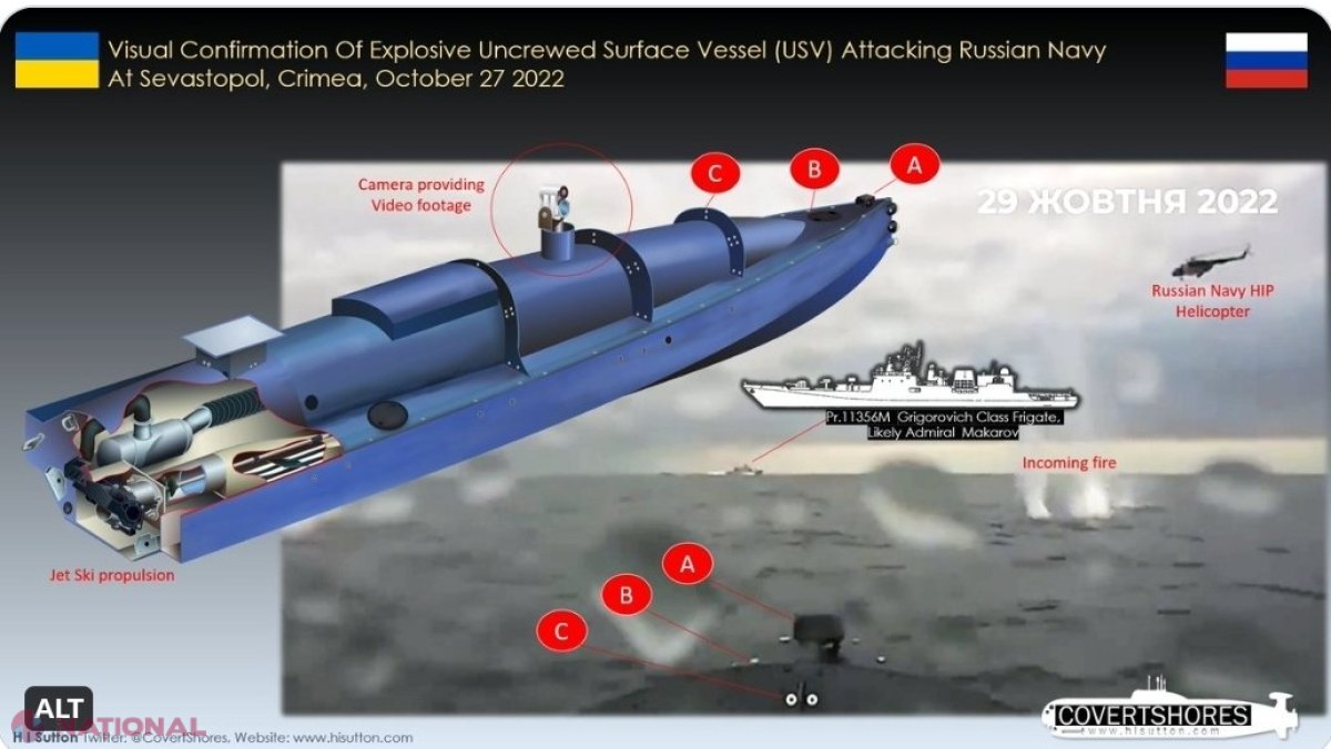 VIDEO // Primele imagini cu ATACUL ucrainean asupra Flotei Rusiei din Sevastopol. Ucrainenii au folosit drone maritime