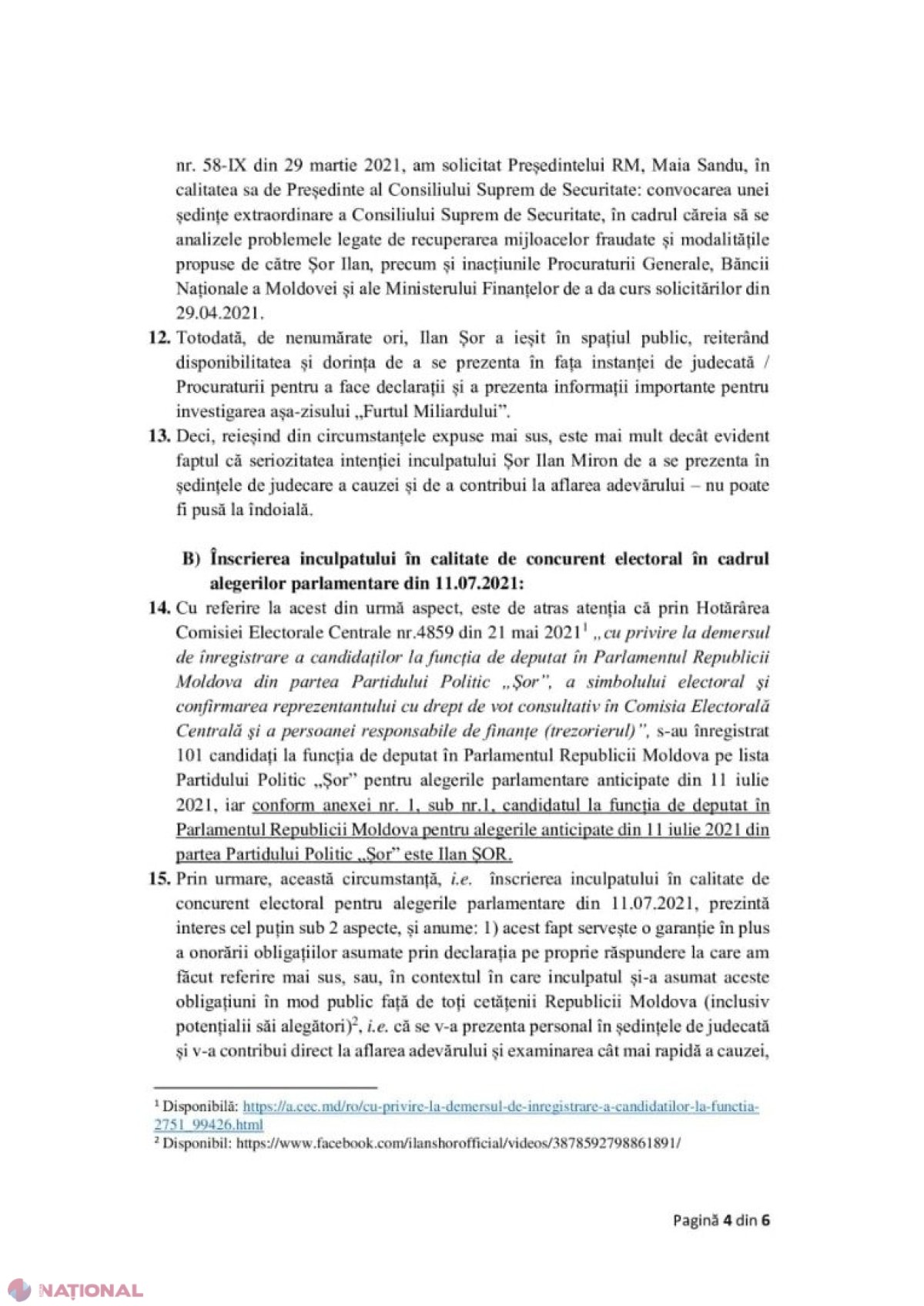 DOC // Șor cere să-i fie ANULAT mandatul de arest pe 7 iulie, pentru ca pe 8 iulie să se întâlnească cu alegătorii săi: „Pe 8 iulie, la ora 8:00, o să mă prezint la Procuratură pentru a depune depoziții, după care o să merg la alegători”