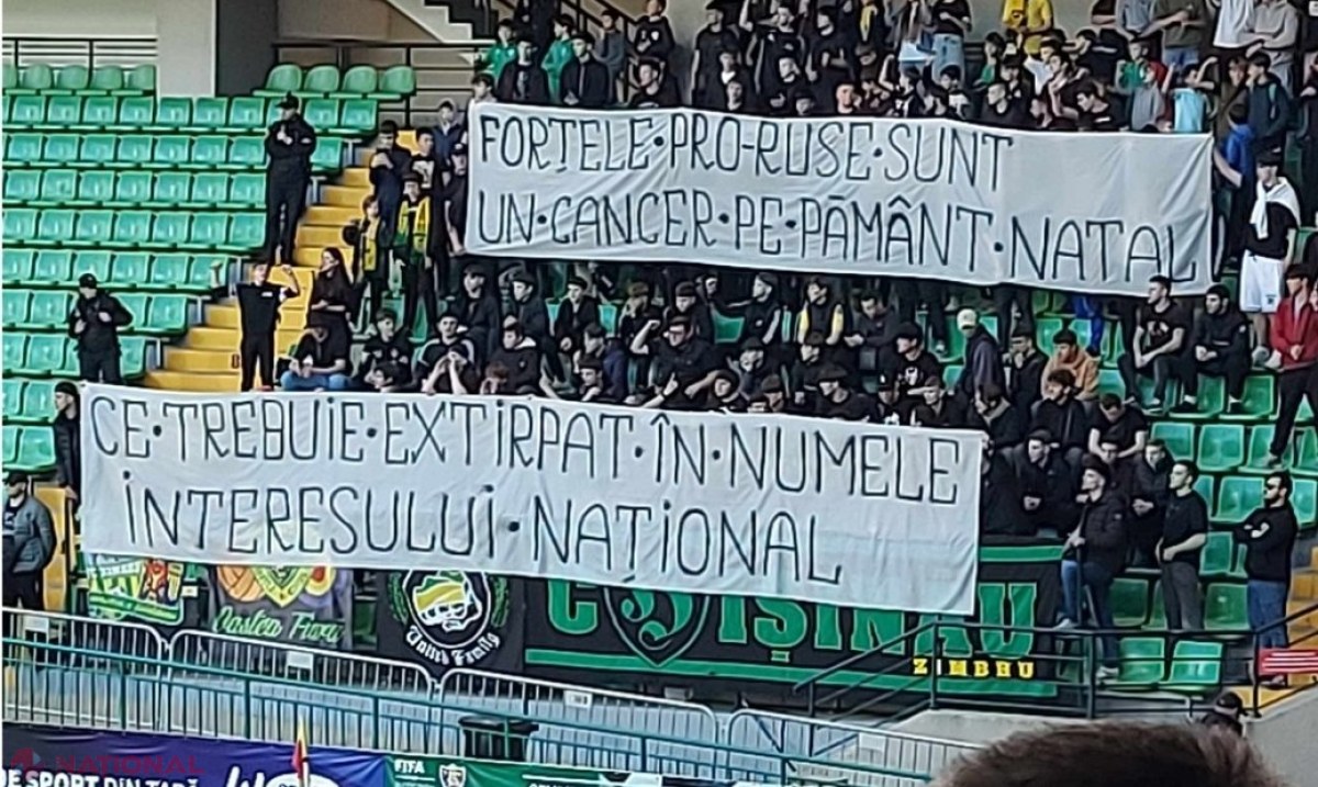 FOTO // Manifest PATRIOTIC al fanilor echipei FC Zimbru Chișinău la partida cu FC Sheriff: „Forțele proruse sunt un cancer pe pământ natal ce trebuie extirpat în numele interesului NAȚIONAL”