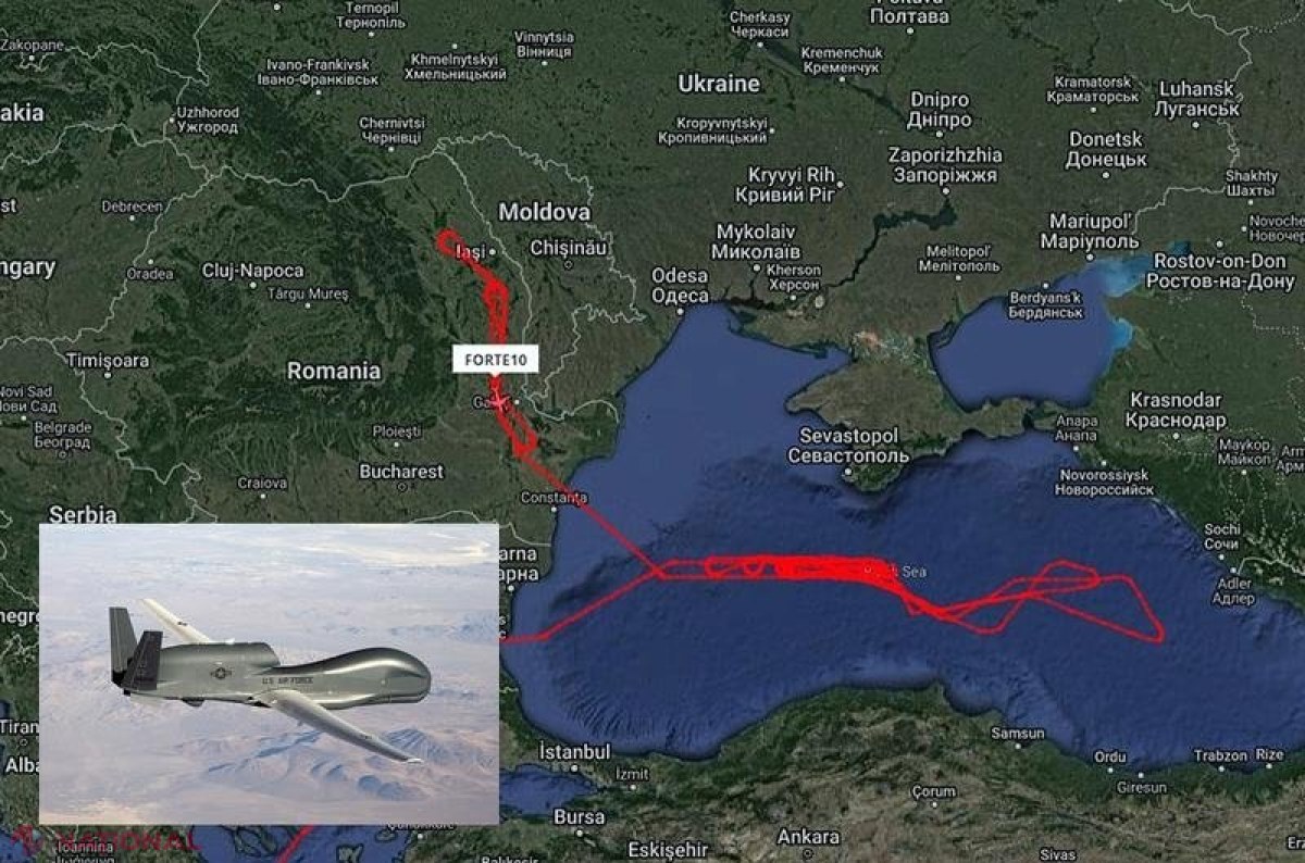 FOTO // O dronă de SUPRAVEGHERE de mare altitudine a SUA a studiat astăzi situația de la granița dintre România și R. MOLDOVA