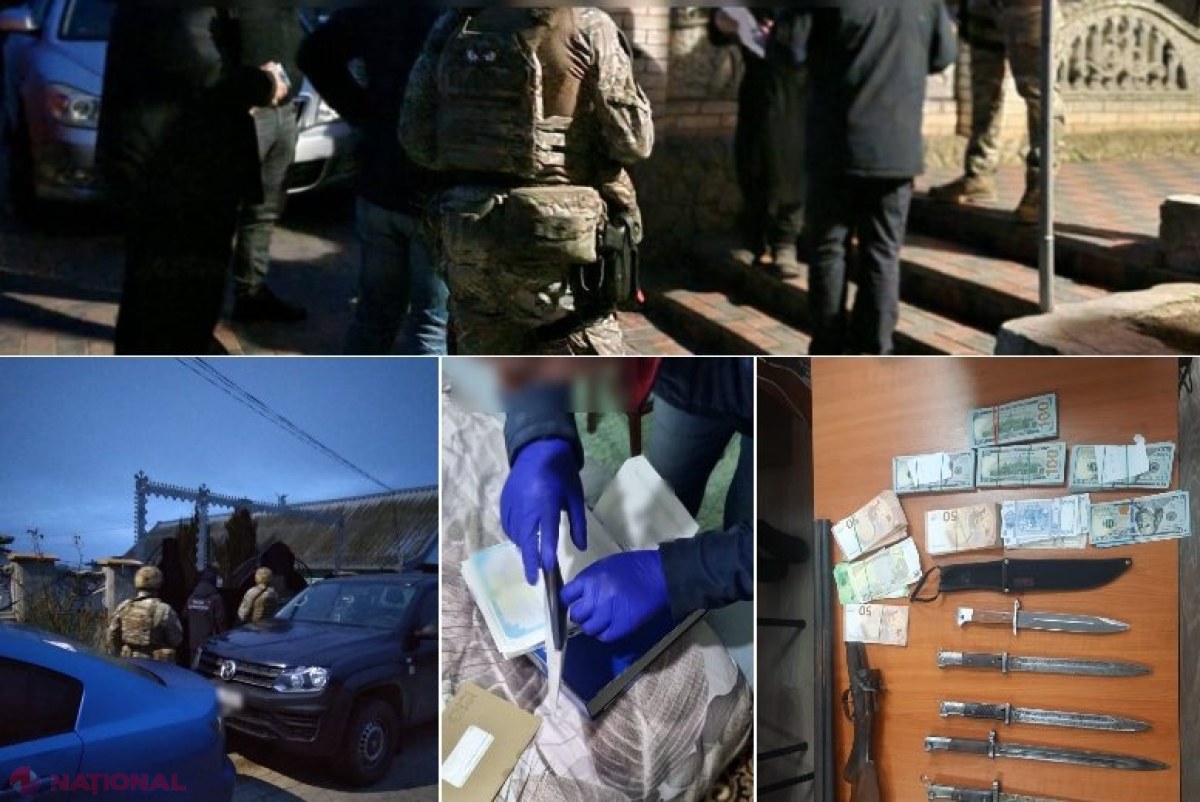 FOTO // Zeci de mii de dolari și euro, arme și BAIONETE, depistate la domiciliile a trei suspecți în organizarea migrației ilegale. Membrii grupării organizau trecerea ILEGALĂ a bărbaților ucraineni peste frontiera moldo-ucraineană