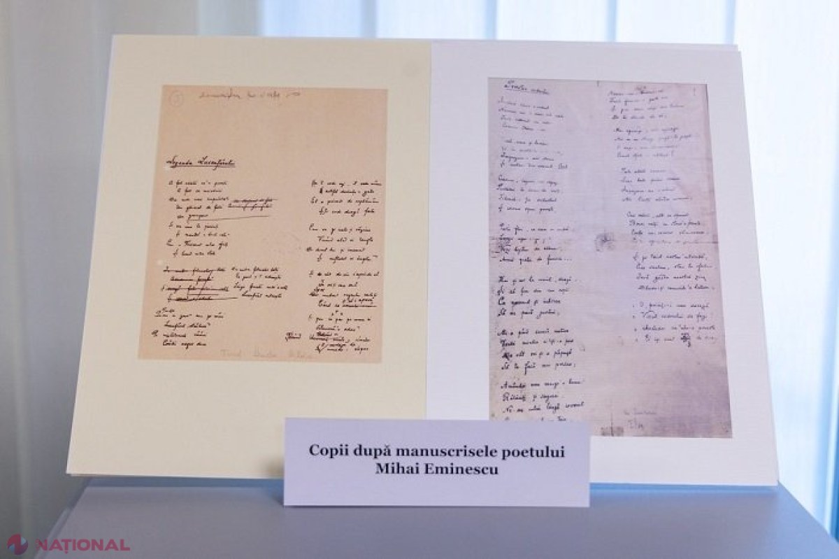 Copii după manuscrisele lui Mihai Eminescu, expuse în Parlamentul de la Chișinău