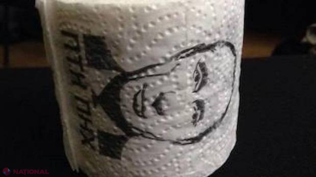 Portretul lui Putin, imprimat pe HÂRTIE IGIENICĂ şi PREŞURI la Kiev