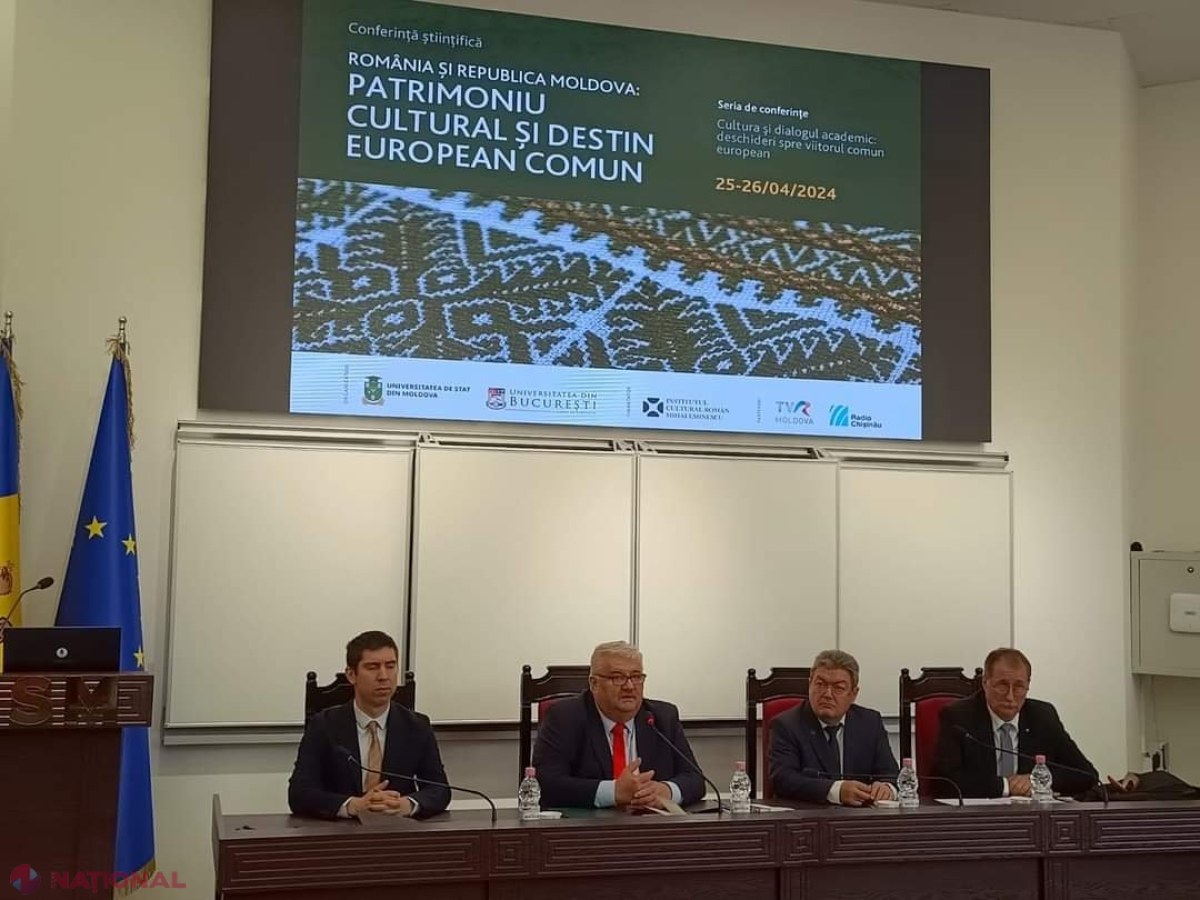 VIDEO // Conferință științifică la USM: „Este greu să vezi statuia lui Ștefan cel Mare în centrul Chișinăului și să știi că mormântul este în România. Prin integrarea în Europa, ne vom regăsi împreună, românii de dincolo și de dincoace de Prut”