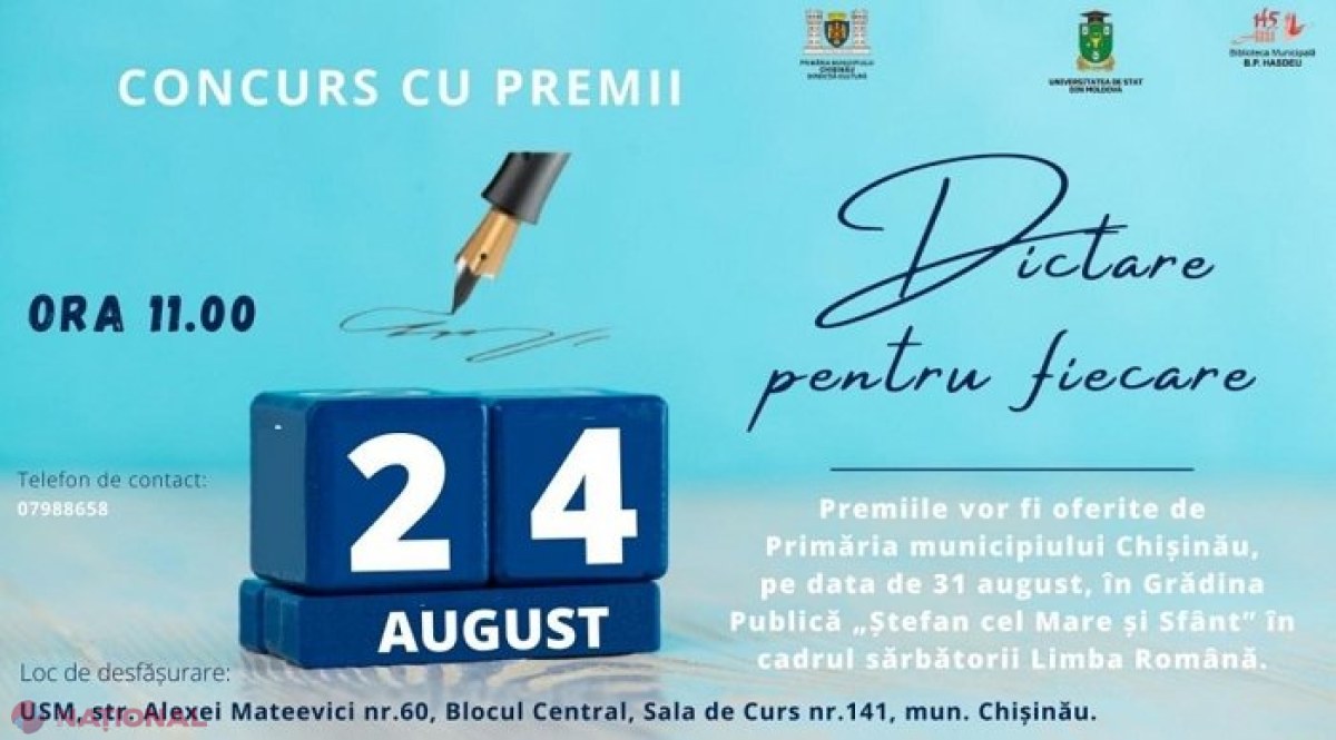 „Dictare pentru fiecare”: Concurs organizat la Chișinău în preajma Zilei Limbii Române, marcată pe 31 august