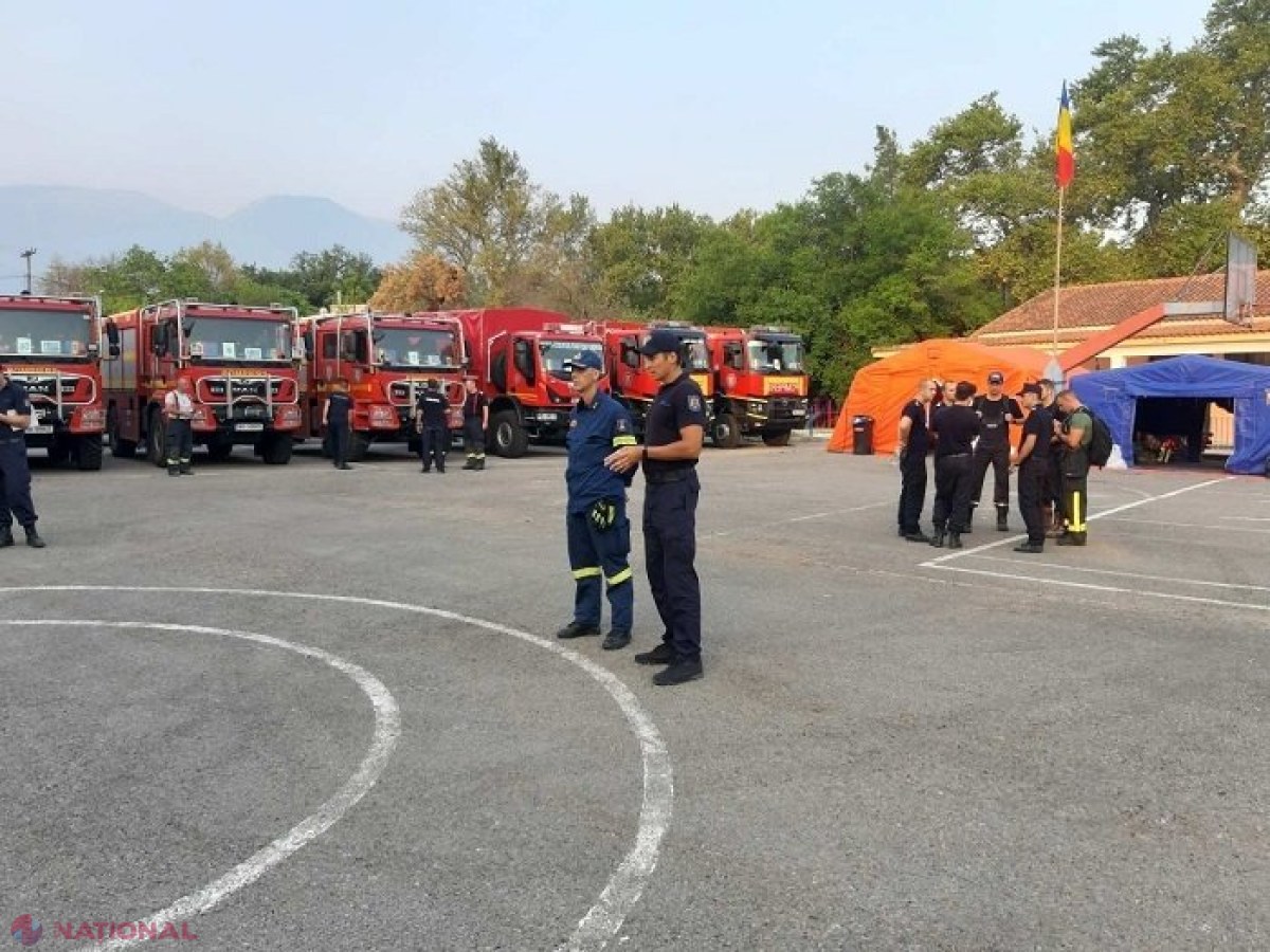 VIDEO // Primele imagini cu pompierii din R. Moldova care au ajuns în Grecia să dea o mână de ajutor la stingerea incendiilor: Misiune începută alături de colegii din România 