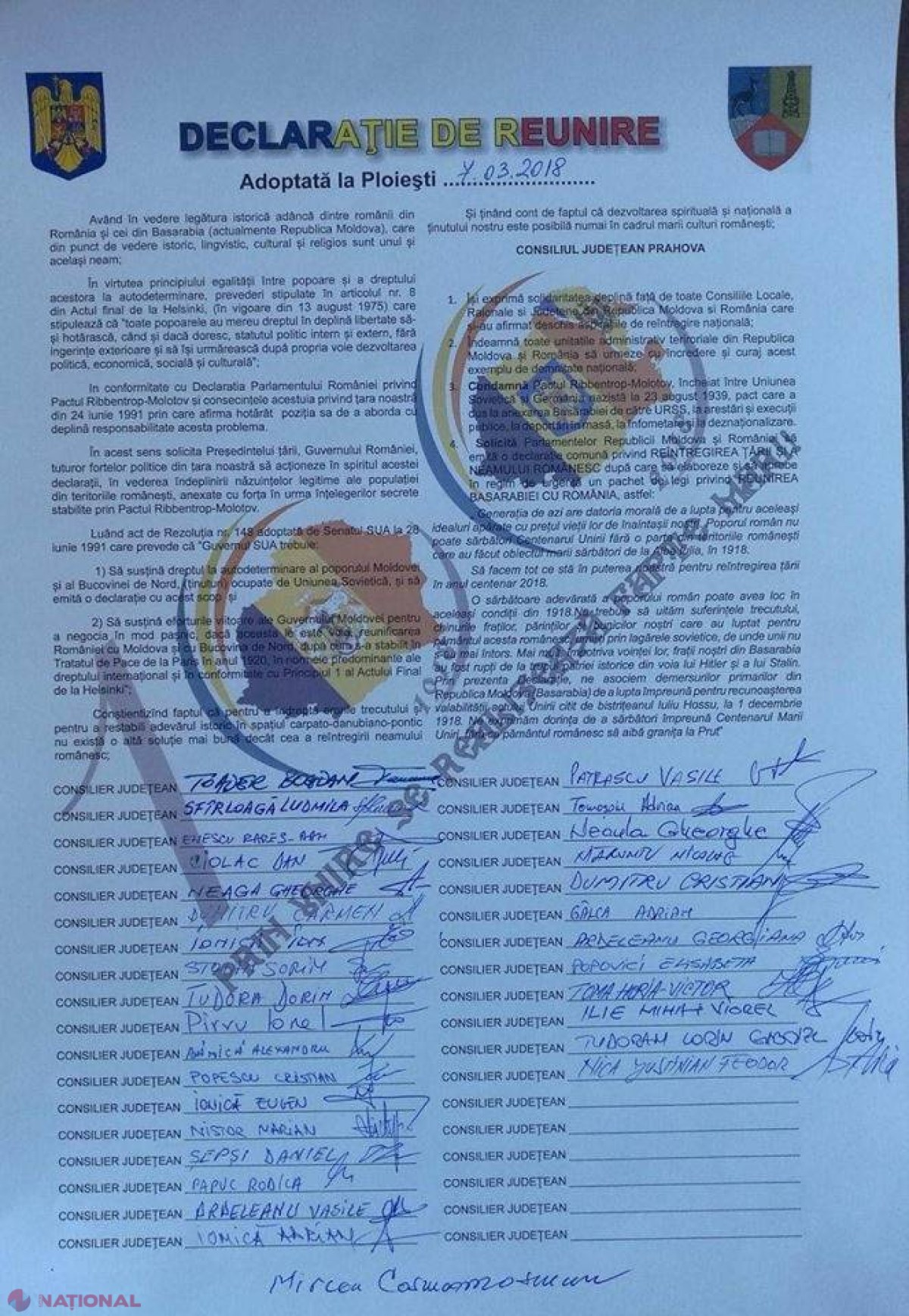 Prahova, PRIMUL județ din România care semnează Declarația de reUNIRE