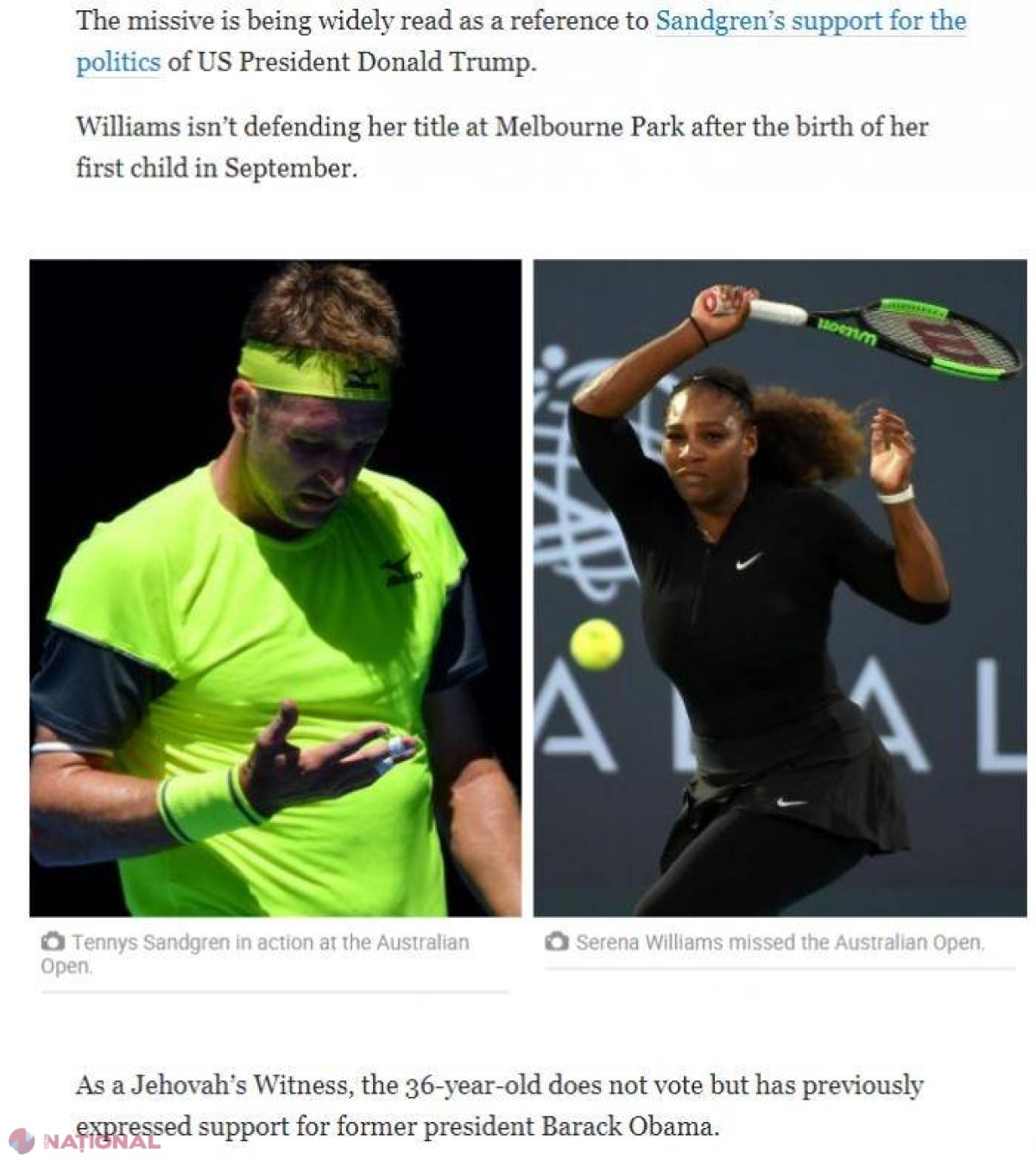 Din cauza lui Trump, Serena Williams a făcut un gest SURPRINZĂTOR la adresa unui conațional al ei
