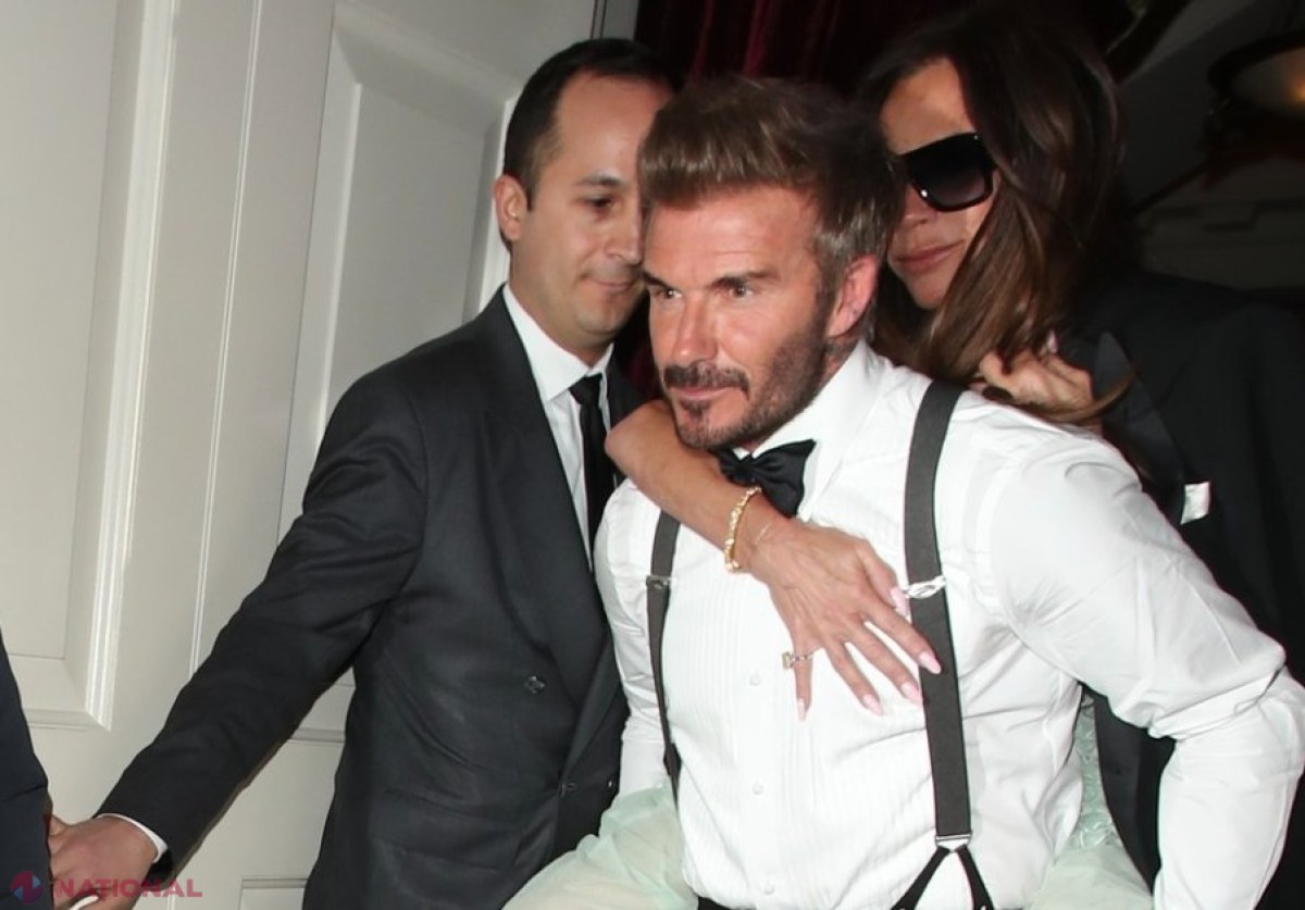 Dezmăț total la petrecerea de ziua ei: Victoria Beckham, fotografiată în timp ce e cărată de David Beckham până la maşină, la 2:30 dimineața!