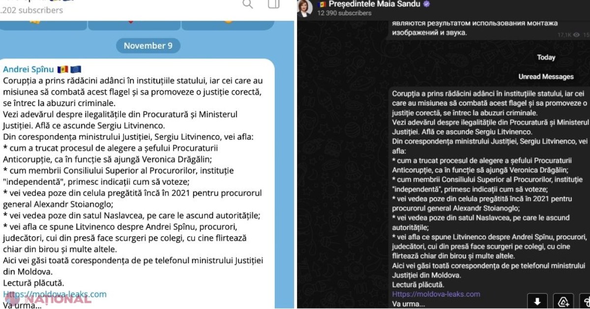 Hackerii au SPART canalele de Telegram ale PREȘEDINȚIEI și vicepremierului Spînu. Mesajul POSTAT de răufăcători îl vizează pe Sergiu Litvinenco, cel care va cere aprobarea sesizării pentru scoaterea Partidului „ȘOR” în afara legii
