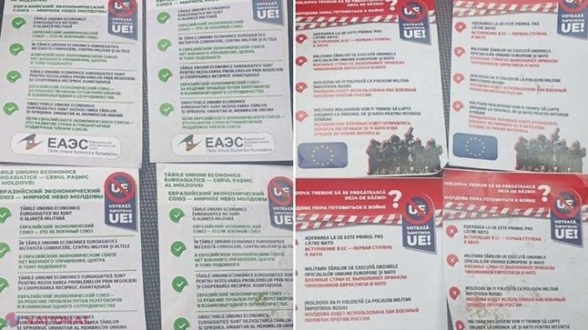 FOTO // Împotriva UE, dar pentru Rusia: Pliante care sperie cetățenii R. Moldova cu războiul, dacă spun „DA” la referendum, aruncate pe dealuri