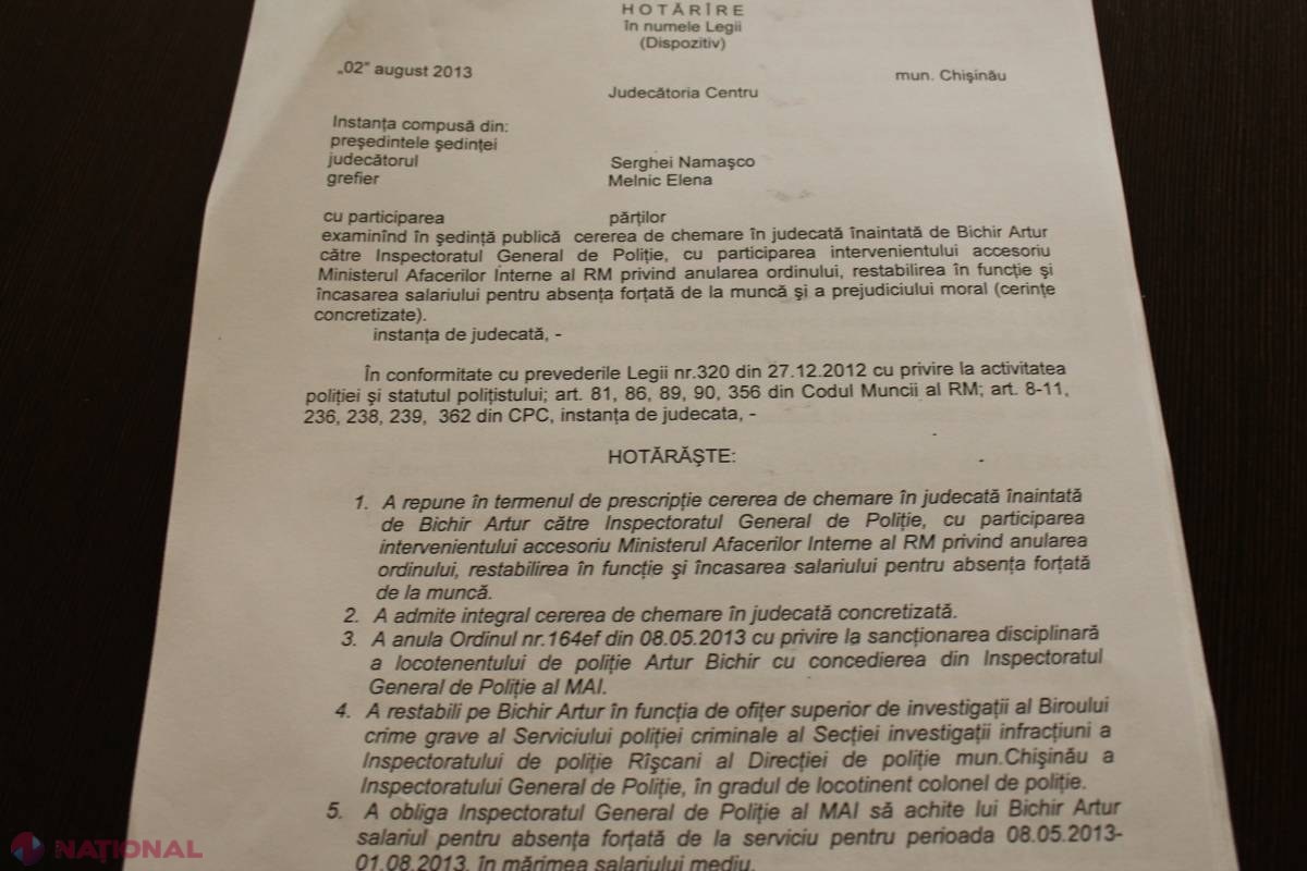 Doc // Polițistul prins cu droguri și concediat a fost restabilit în funcție de către judecătorul Namașco