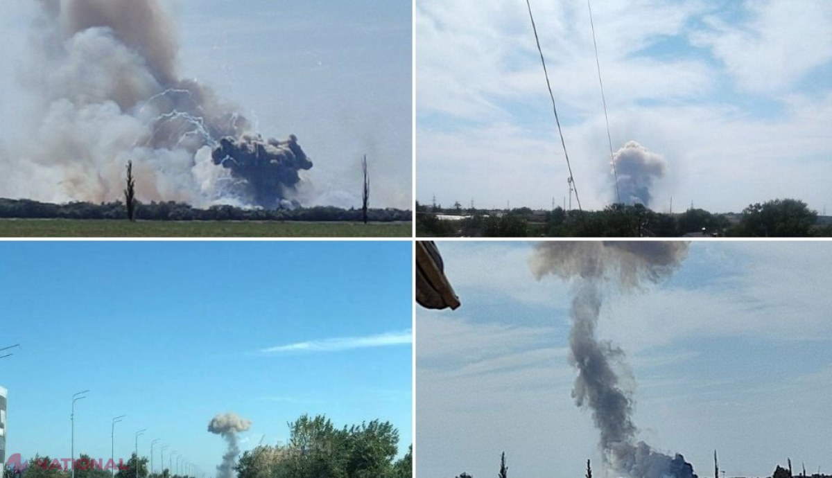 VIDEO // Explozii puternice la o bază MILITARĂ rusă din Crimeea. Cel puțin 12 explozii de intensitate variabilă au fost auzite timp de un minut. Ministerul Apărării de la Moscova infirmă că ar fi vorba de un ATAC