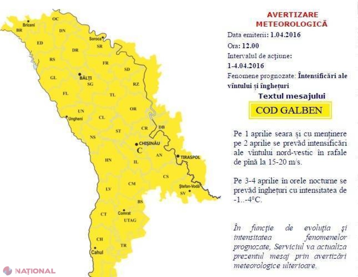 Cod galben de vânt și ÎNGHEȚ. Prognoza meteo pentru următoarele zile