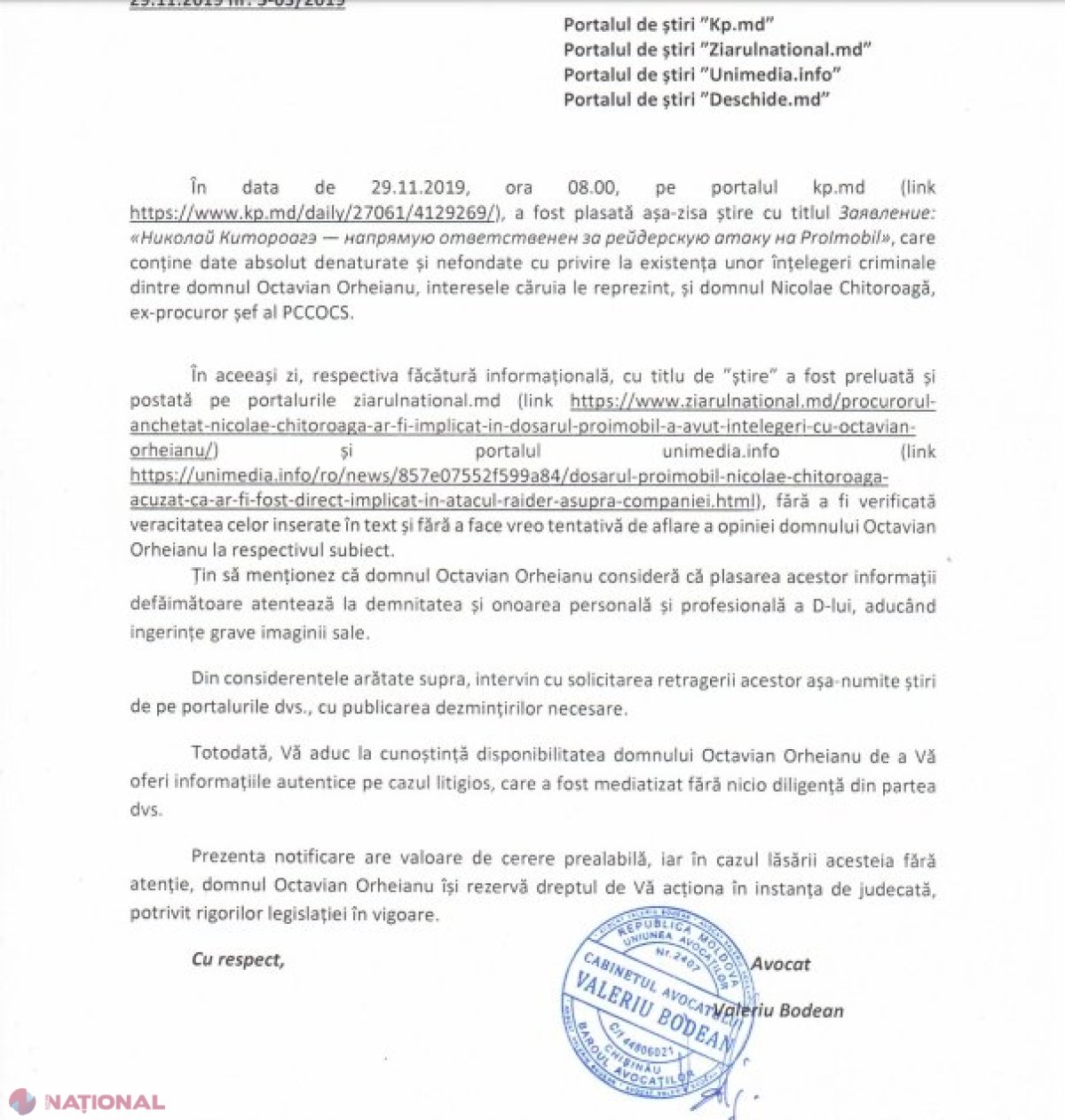 DOC // Omul de afaceri Octavian Orheianu comentează acuzațiile aduse de Vlad Musteață: Nu ar exista înțelegeri criminale cu Nicolae Chitoroagă