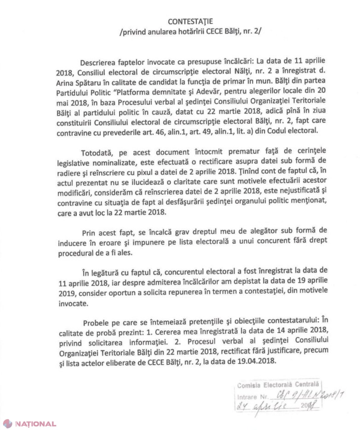 DOC // Un cetățean cere EXCLUDEREA din cursa electorală a unui candidat la funcția de primar de Bălți. „Se încalcă dreptul meu de alegător”