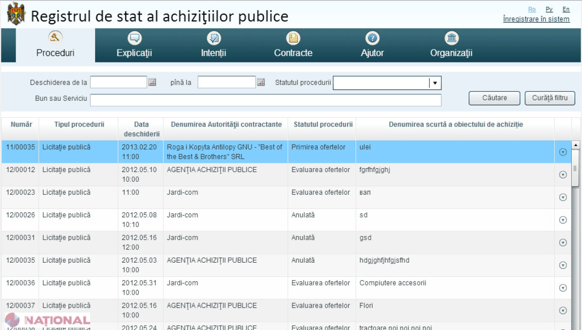 Bătaie de joc pe siteul Agenției de Achiziții Publice