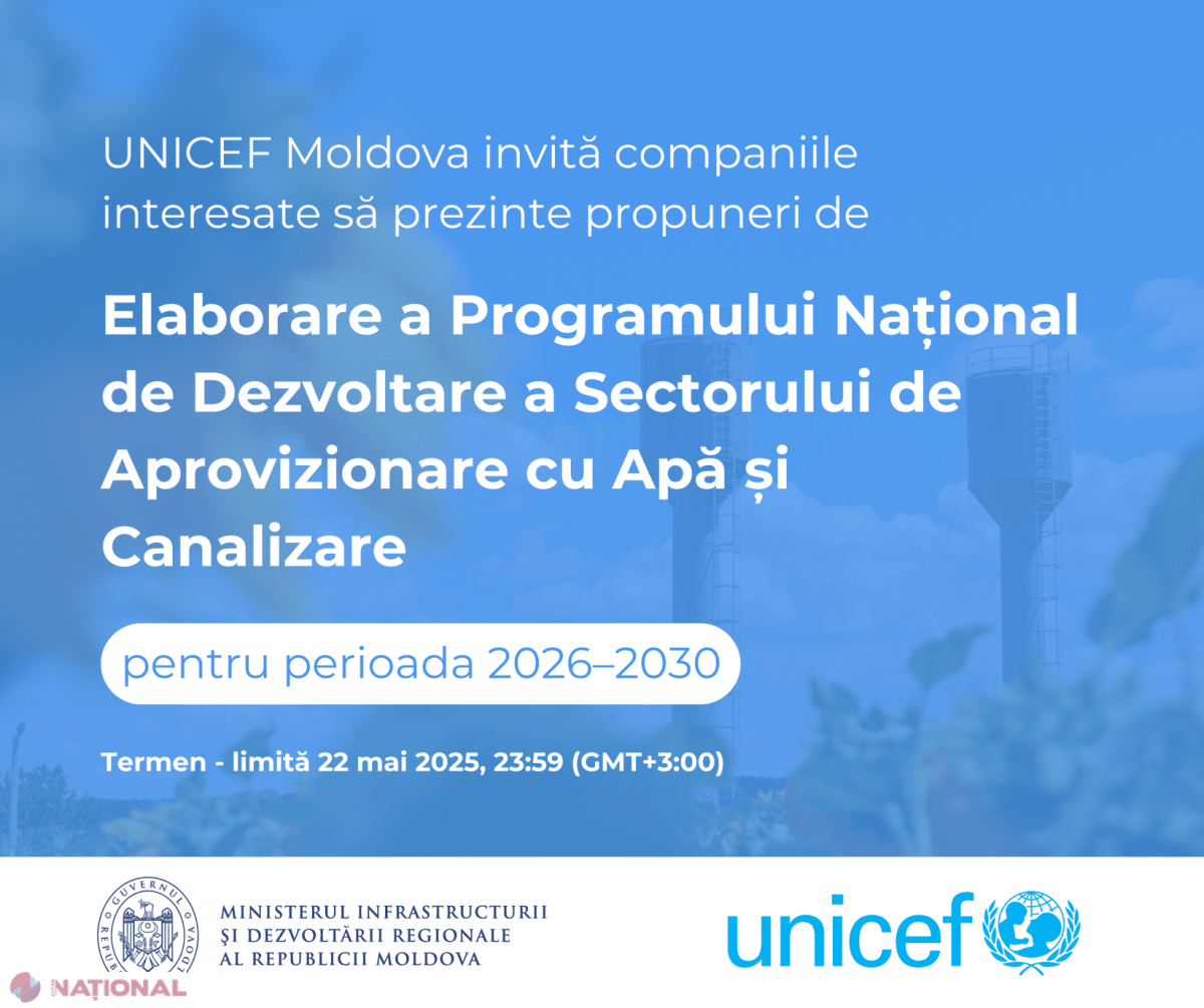 UNICEF Moldova deschide licitația internațională pentru modernizarea sectorului de apă și canalizare în perioada 2026 - 2030