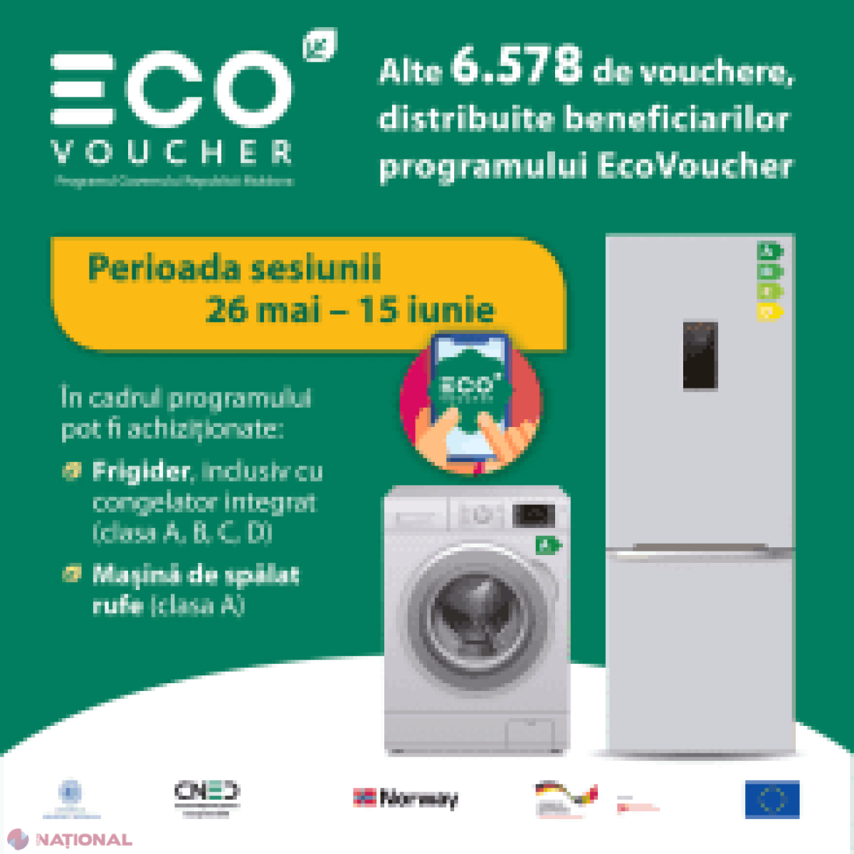 EcoVoucher: Încă 6 578 de familii din R. Moldova au beneficiat de bani de la stat pentru a-și cumpăra electrocasnice eficiente energetic