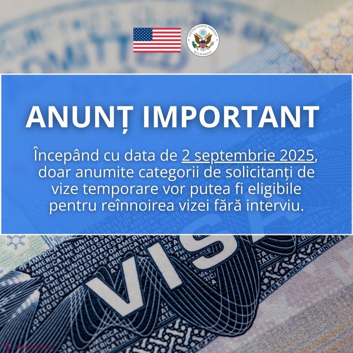 Ambasada SUA din București introduce noi reguli pentru vize din 2 septembrie 2025: interviuri obligatorii și taxă suplimentară de 250 de dolari.