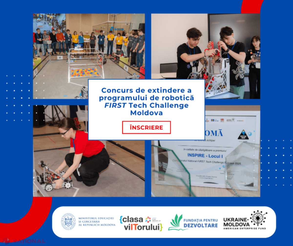 Se caută cinci școli din Moldova pentru participare la FIRST Tech Challenge, program internațional de robotică și inovație în educație.