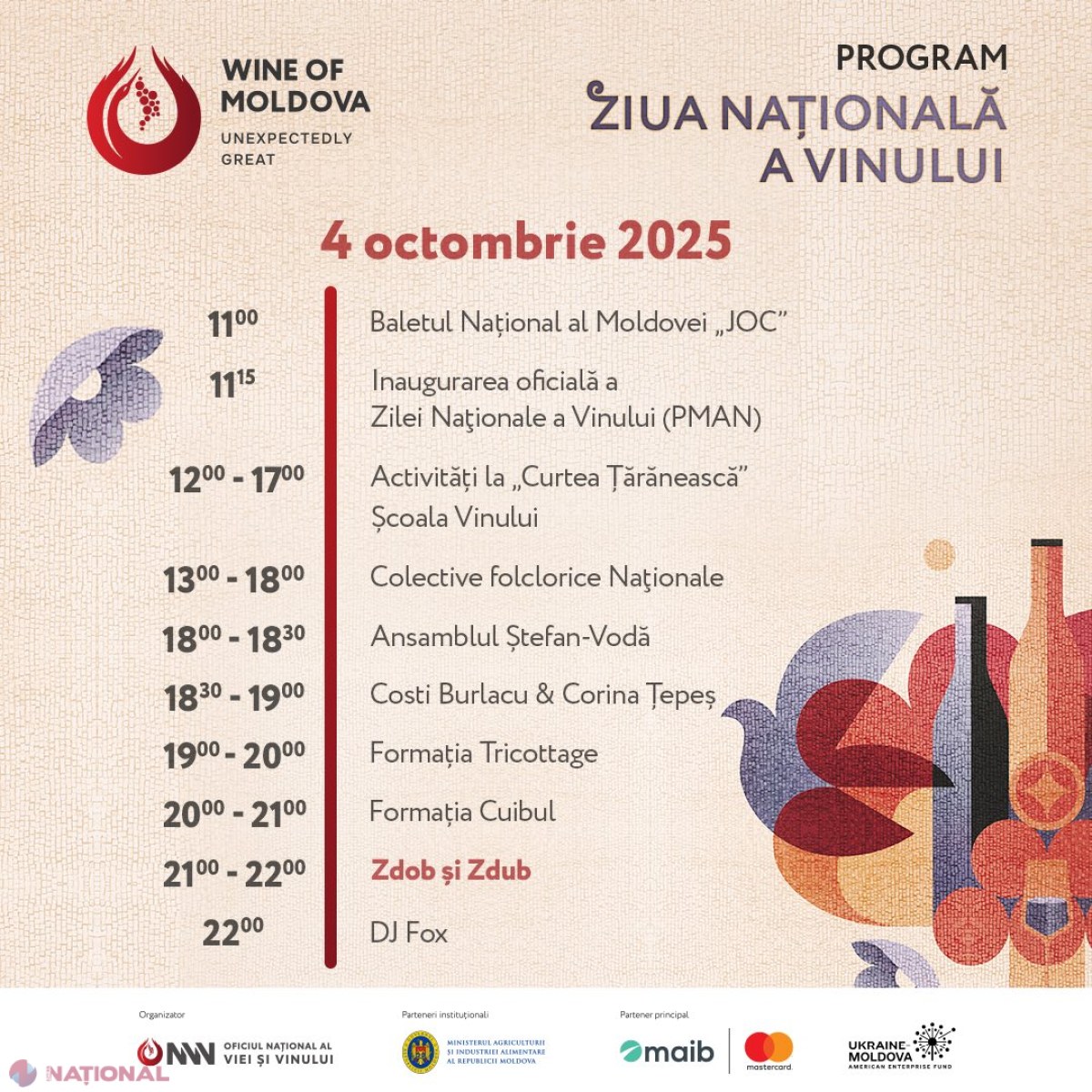 Ziua Națională a Vinului 2025: Chișinăul sărbătorește tradiția și inovația vinicolă în weekendul 4-5 octombrie