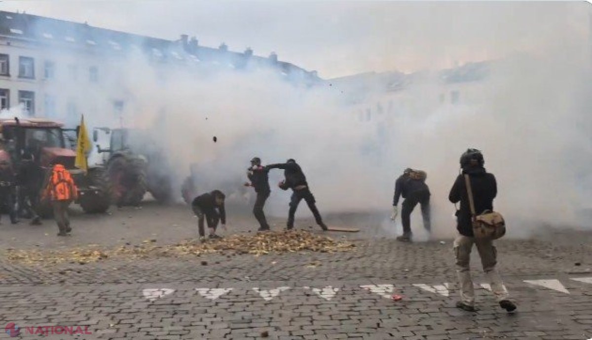 Protest în forță al fermierilor la Bruxelles: tunuri cu apă și gaze lacrimogene în plină reuniune a liderilor UE