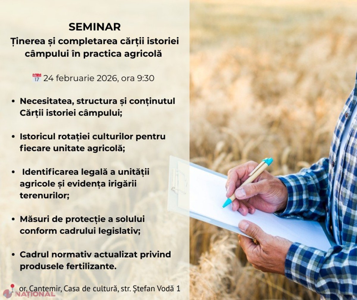 Seminar la Cantemir pentru instruirea fermierilor din sud în completarea Cărții istoriei câmpului