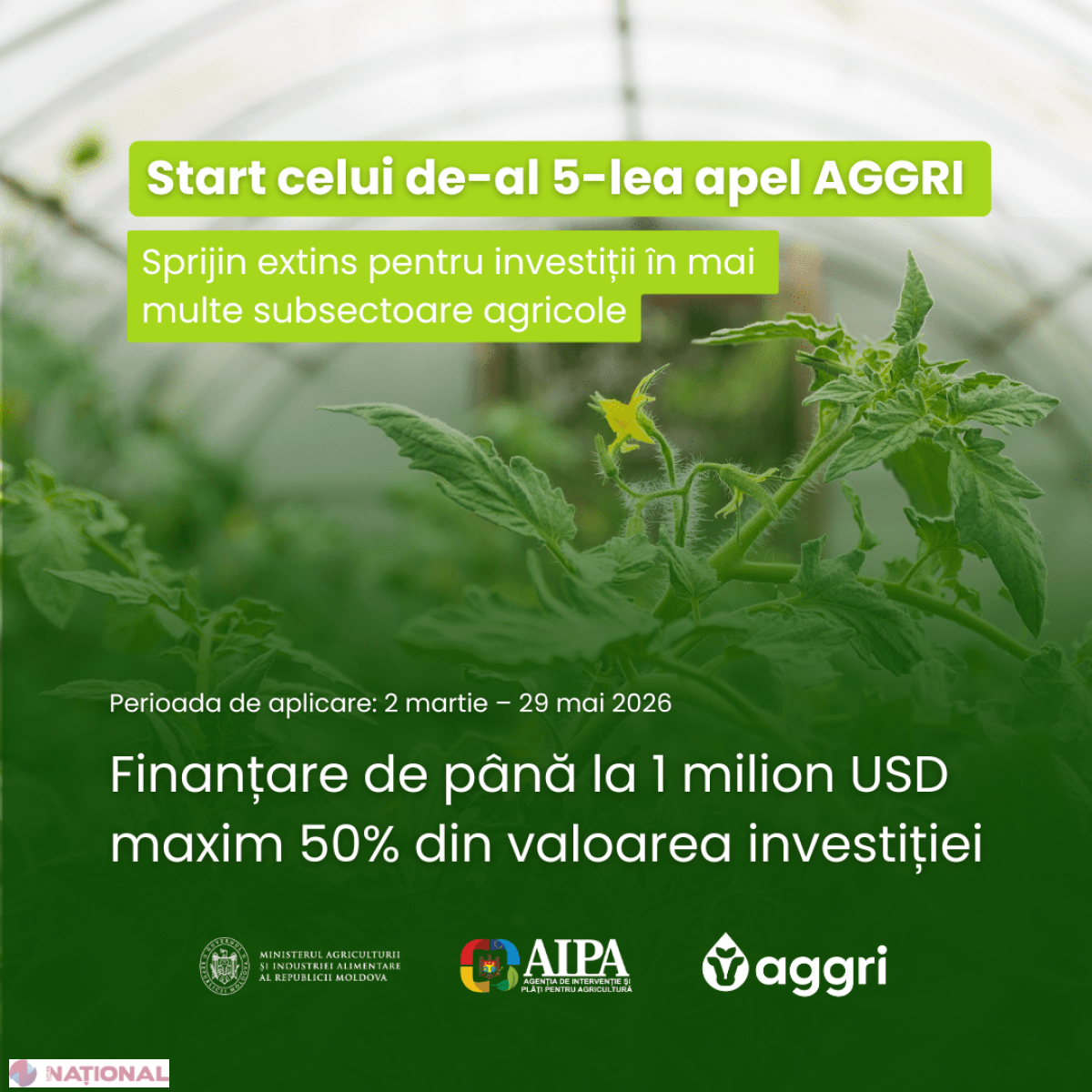 Granturi de până la 1 milion USD pentru fermieri: Apelul 5 AGGRI, deschis între 2 martie și 29 mai 2026