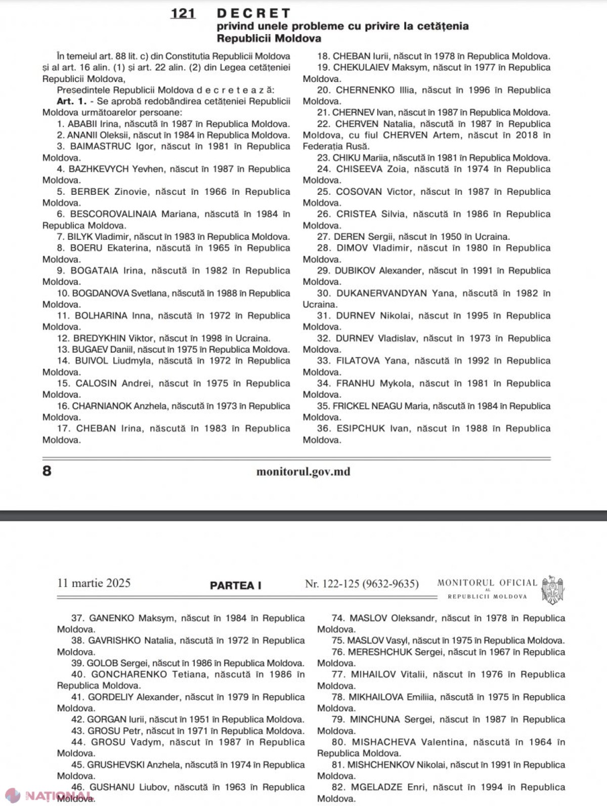 DECRETE // 160 de persoane născute în R. Moldova, Federația Rusă, Ucraina sau Belarus și-au redobândit cetățenia republicii noastre. R. Moldova, REFUGIU pentru mai multe persoane născute în diferite țări ale lumii