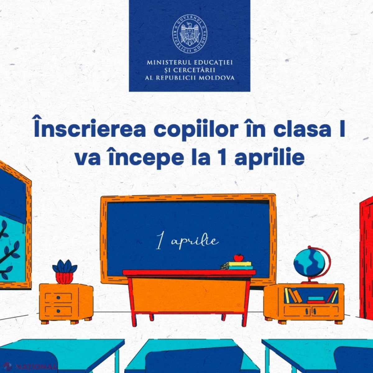 Înscrierea în clasa I pentru anul de studii 2026-2027 începe la 1 aprilie și se va desfășura în două etape