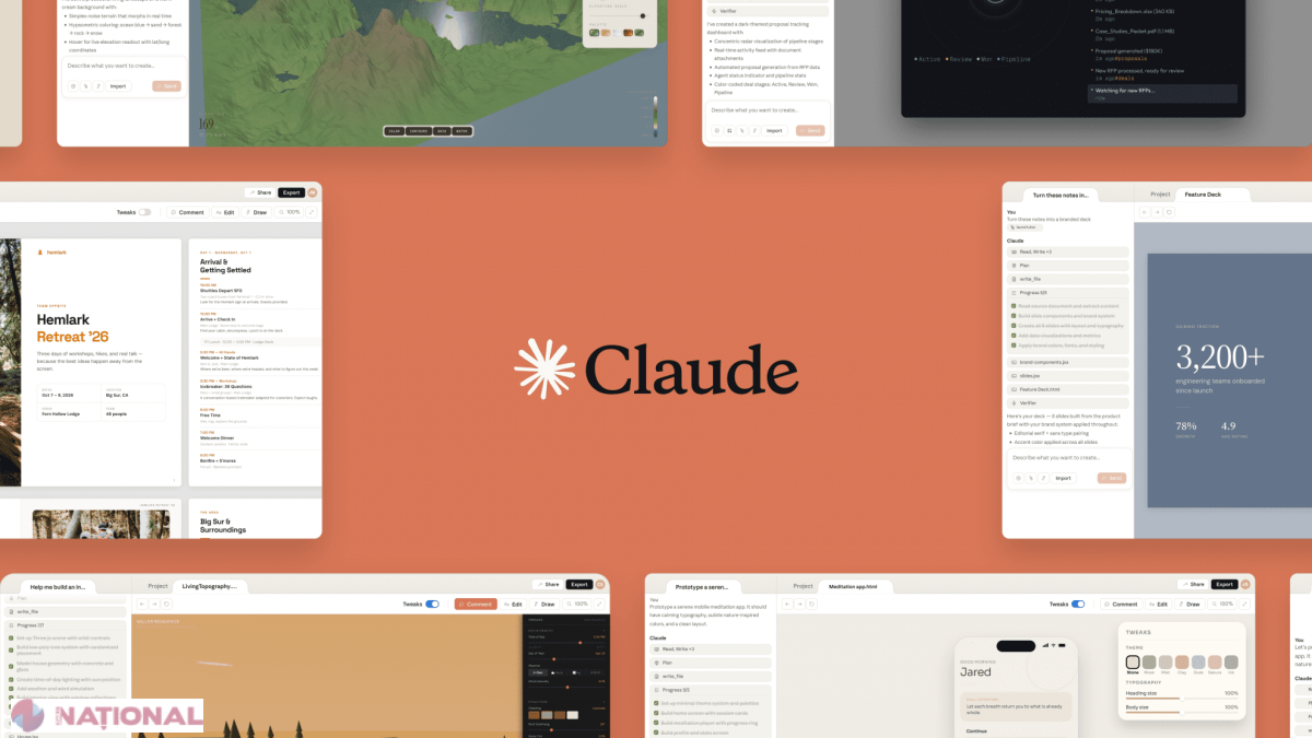 Anthropic lansează Claude Design, instrument AI pentru prototipuri și prezentări create rapid în browser