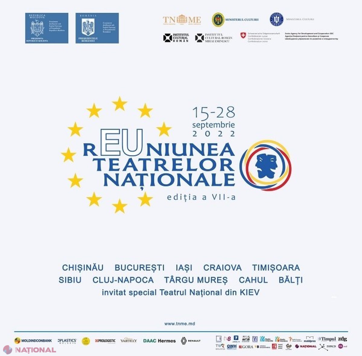 „ARTIȘTII PENTRU PACE, LIBERTATE, SPERANȚĂ”: Cea de-a VII-a ediție a Reuniunii Teatrelor Naționale Românești va reuni 18 teatre de pe ambele maluri ale Prutului și o trupă de la Kiev