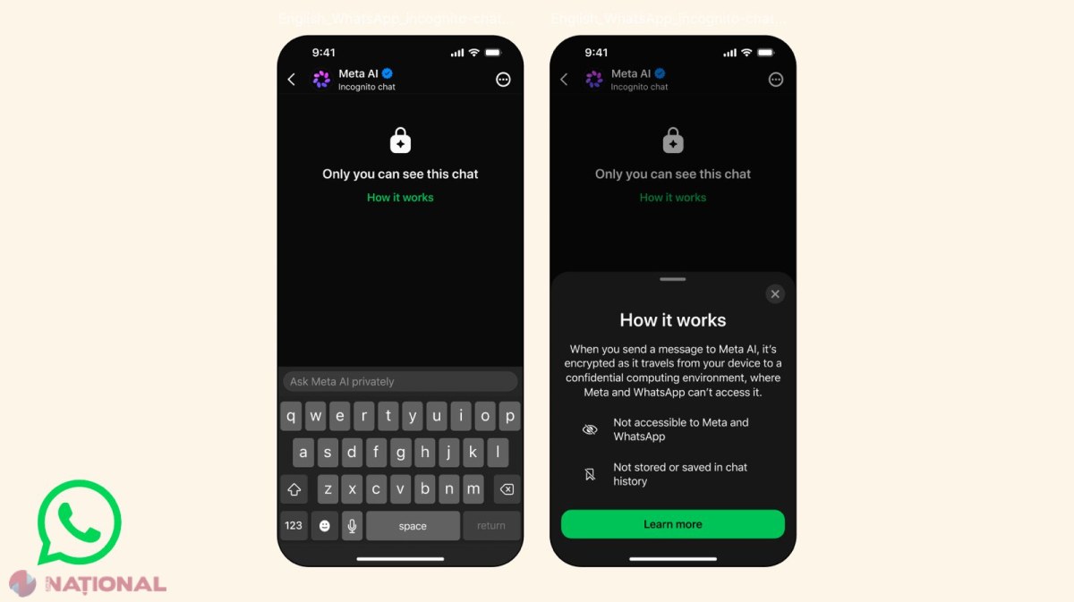 WhatsApp lansează modul incognito pentru conversațiile cu Meta AI, cu mesaje care dispar și procesare în mediu securizat