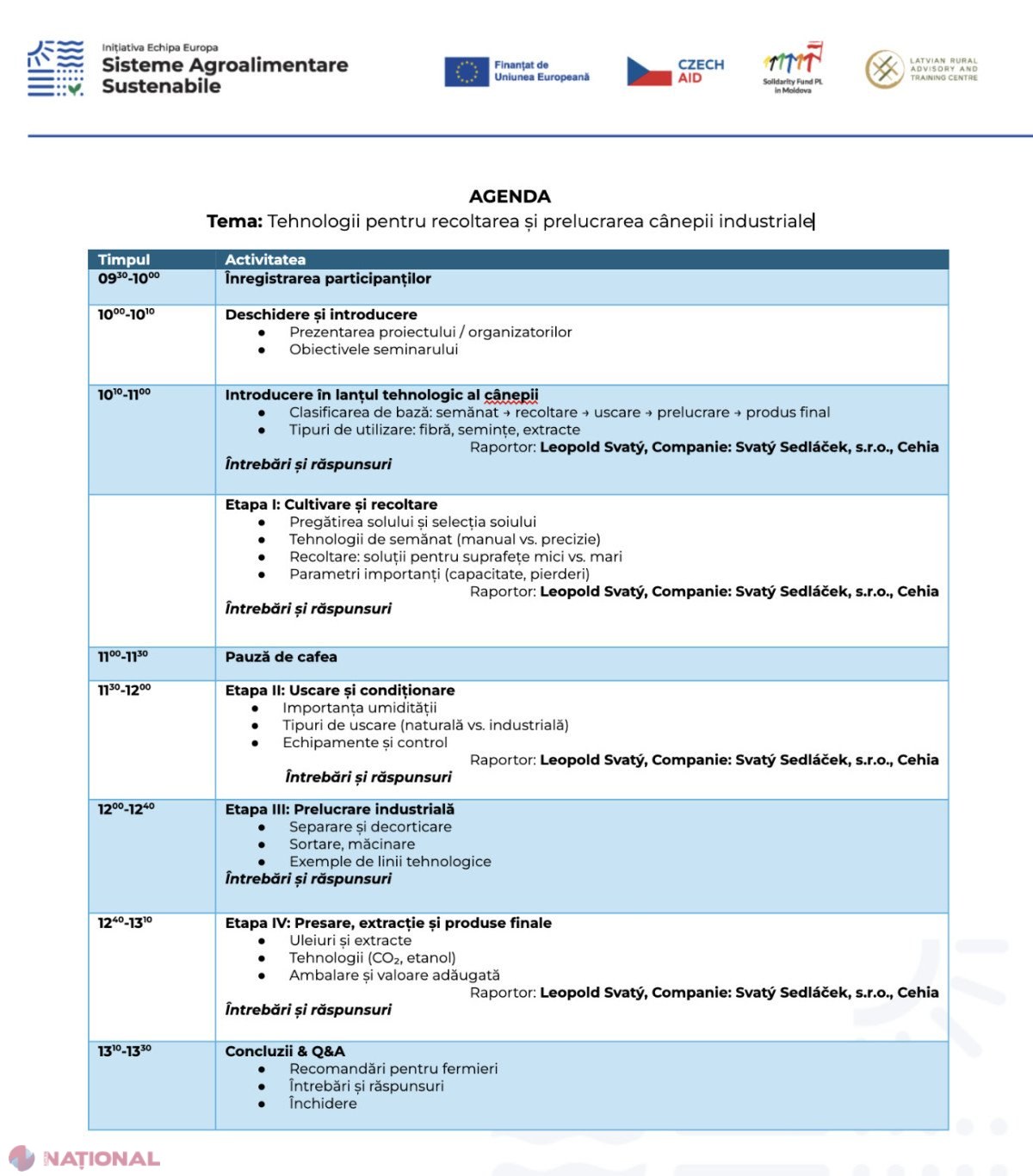 Seminare regionale despre cultivarea și procesarea cânepii industriale cu expert ceh în Republica Moldova