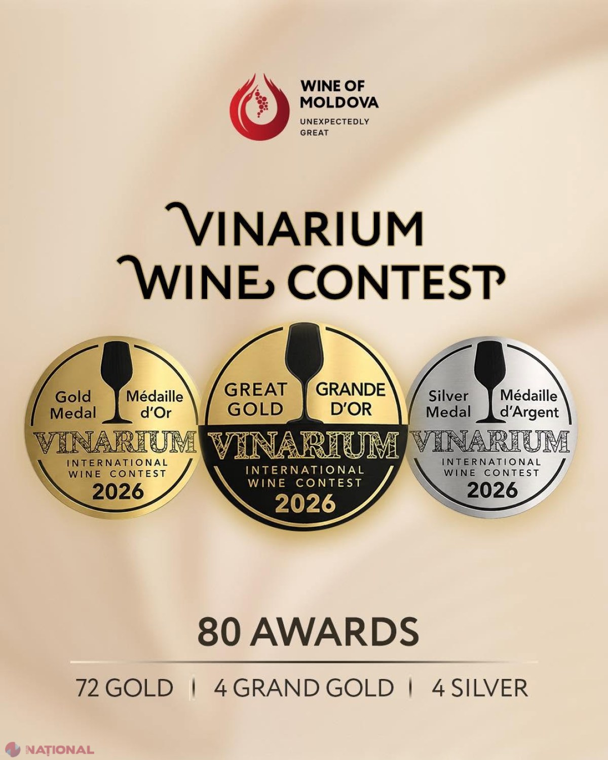 Vinificatorii moldoveni, palmares impresionant la VINARIUM 2026: 80 de medalii pentru Vinul Moldovei