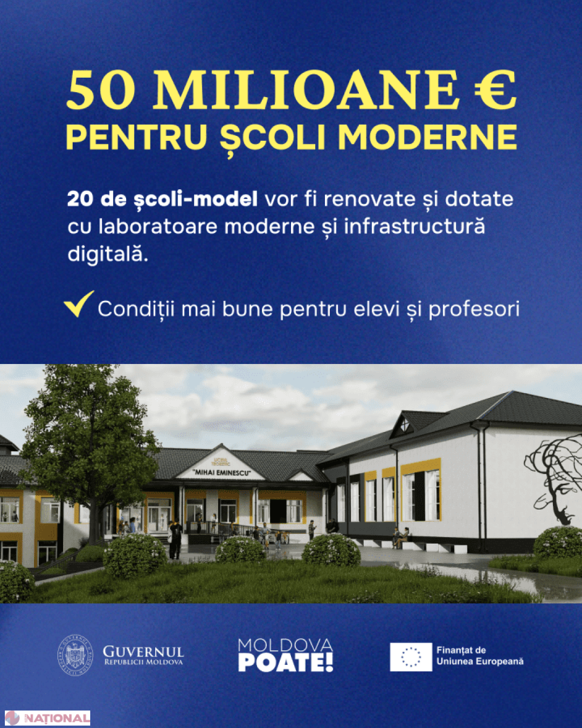 20 de școli-model din Republica Moldova, modernizate cu 50 de milioane de euro de la Banca Europeană de Investiții