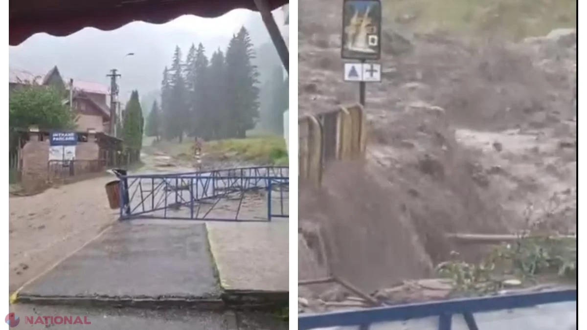 Inundații la Bușteni și Poiana Țapului după ploaia torențială de duminică. Cod portocaliu de viituri pe Valea Prahovei și trafic dat peste cap