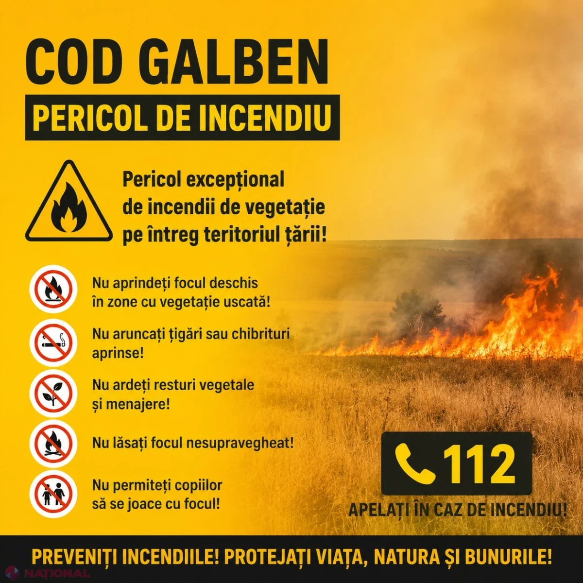 Pericol excepțional de incendii pe întreg teritoriul țării: recomandările pompierilor pentru populație