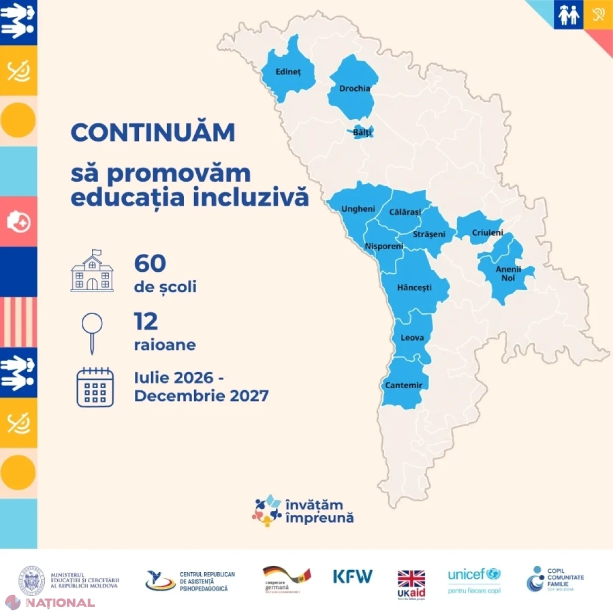 60 de școli din 12 raioane vor beneficia de sprijin pentru promovarea educației incluzive