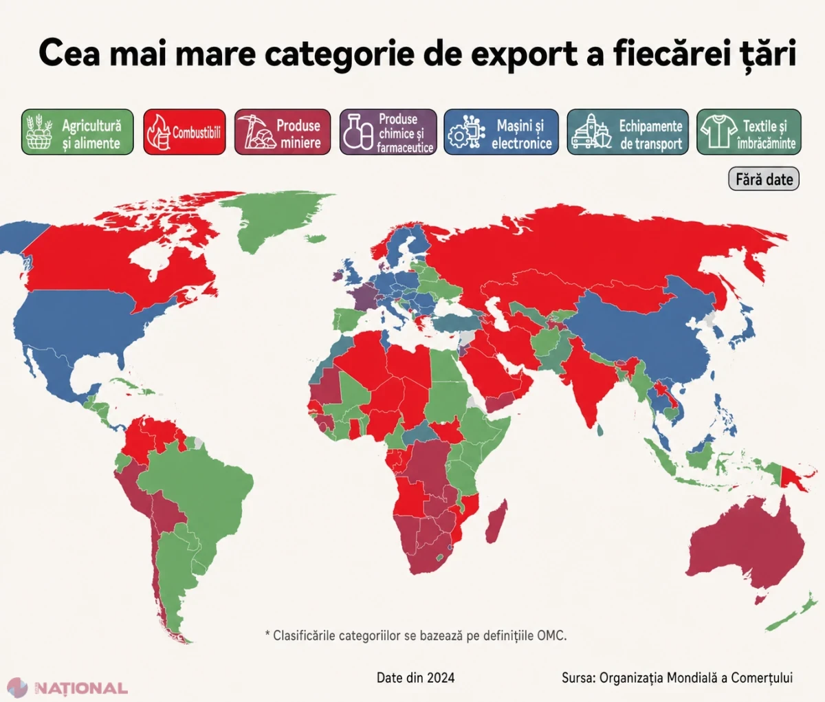 Harta exporturilor mondiale în 2024: ce vinde cel mai mult fiecare țară și unde se află Moldova