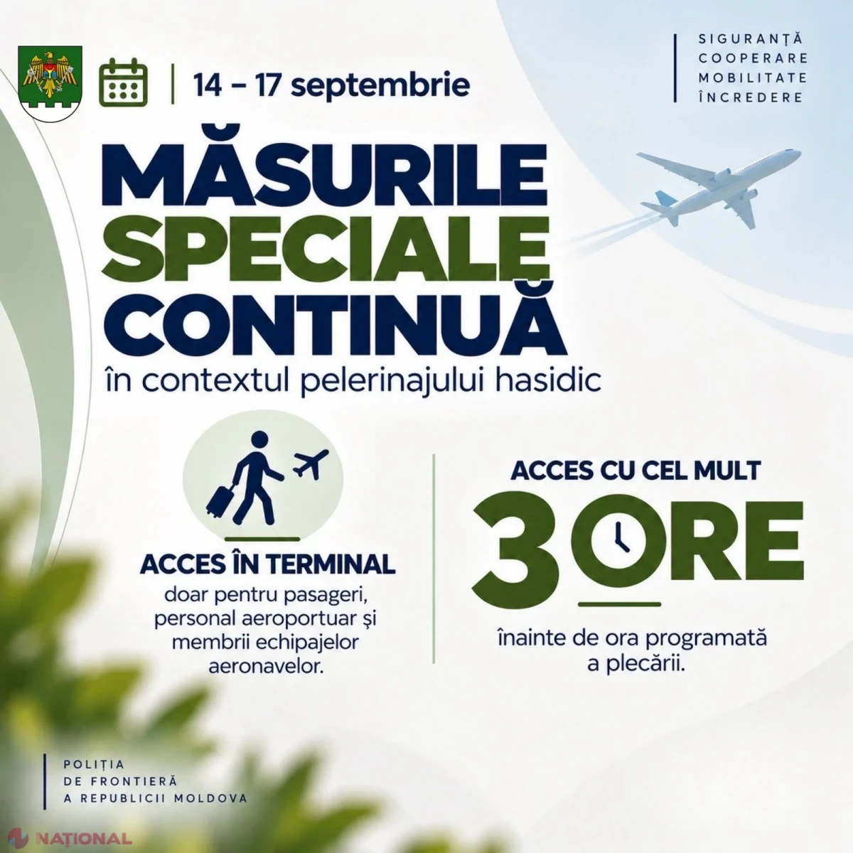 Aeroportul Internațional „Eugen Doga” – Chișinău aplică măsuri speciale de acces în perioada 14–17 septembrie