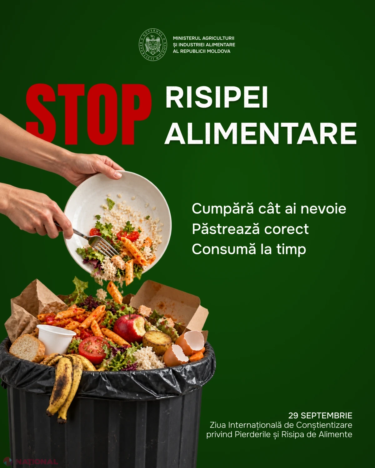 29 septembrie, Ziua Internațională de Conștientizare privind Pierderile și Risipa de Alimente: fiecare gest contează